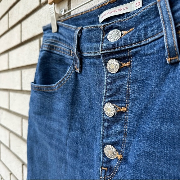 Levi’s Mile High Cropped Wide Leg Jeans Sun Devil Heat Dark Wash Button Fly - Picture 4 of 13